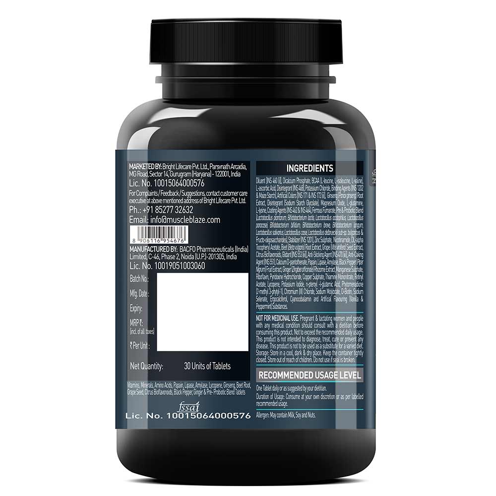 MuscleBlaze MB-VITE Daily Multivitamin, for Enhanced Energy, Stamina & Gut Health
