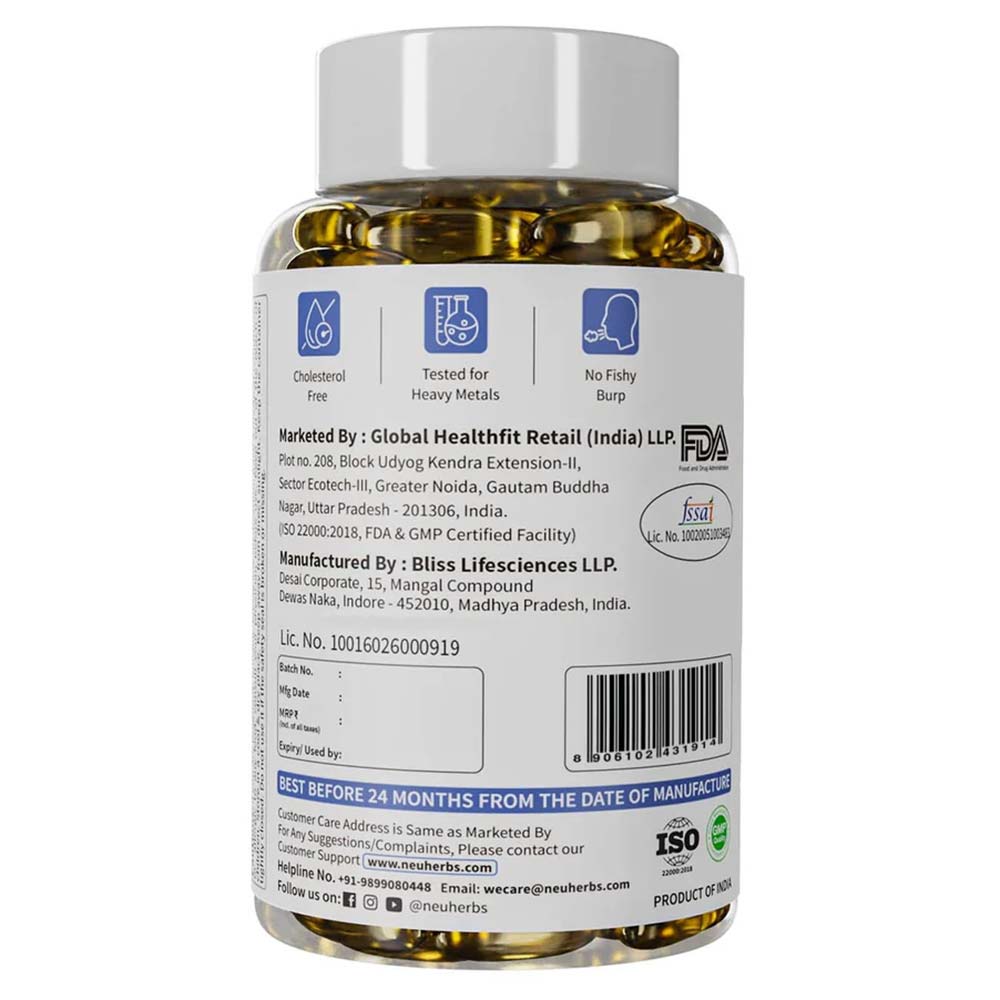 Neuherbs Omega 3 Deep Sea Fish Oil for Heart, Brain & Bone