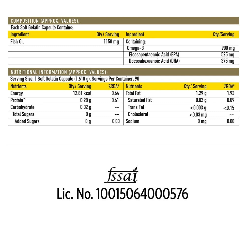 TrueBasics Fish Oil with 1150mg Omega-3 525mg EPA 375mg DHA