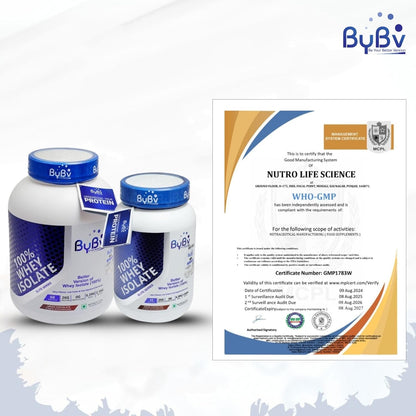 Bybv 100% Whey Isolate | 26 G Protein | 6.39G BCCA | Ultra Filter | Low Carbs | Fast Digestive enzymes