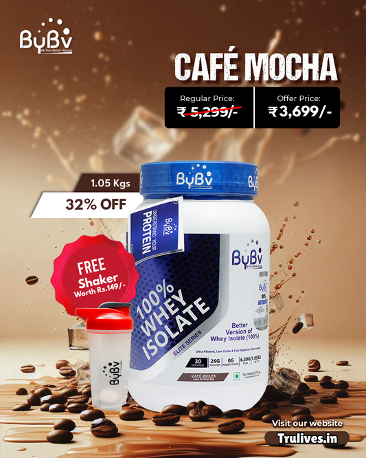 Bybv 100% Whey Isolate | 26 G Protein | 6.39G BCCA | Ultra Filter | Low Carbs | Fast Digestive enzymes